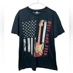 Men's Design By Humans Best Dad Ever Guitar and USA Flag By MINHMINH T-Shirt L